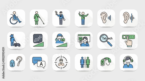 Collection of accessibility and disability support icons for inclusive design.