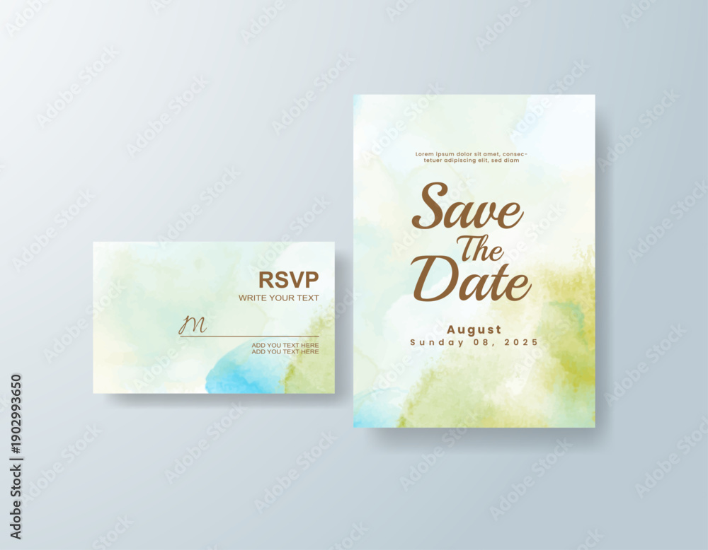 Fototapeta premium Wedding invitation with abstract splash watercolor