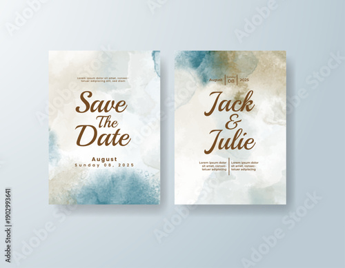 Wedding invitation with abstract splash watercolor