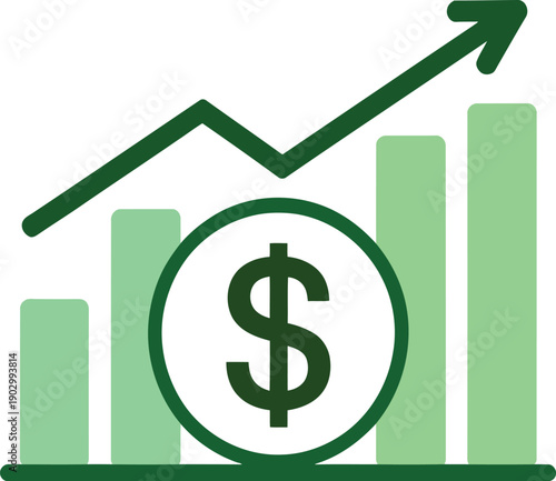 Green graph with dollar sign and rising arrow