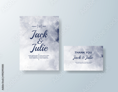 Wedding invitation with abstract splash watercolor