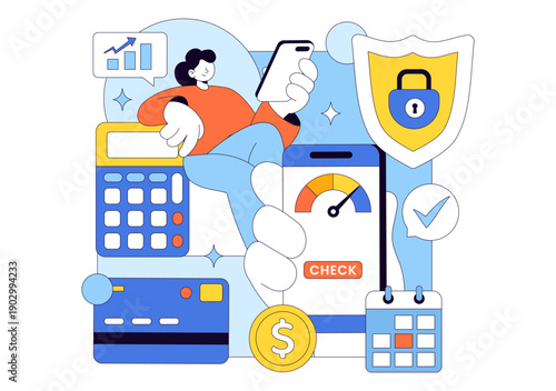 Credit Score Vector Illustration Featuring a Loan Arrow Gauge Speedometer Showing Ratings From Poor to Good on a Flat Style Background