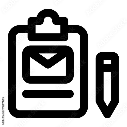 Clipboard with an envelope icon and a pencil, symbolizing mail and communication tasks.

