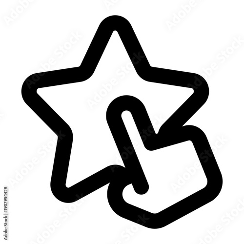 Line art icon of a cursor hand clicking on a star, representing rating, reviewing, or favoriting.

