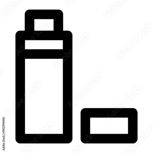 Illustration of a USB flash drive next to its protective case, featuring a sleek, minimalist design.

