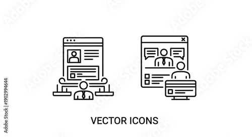 Vector Icons: Online Profile and Remote Team Collaboration