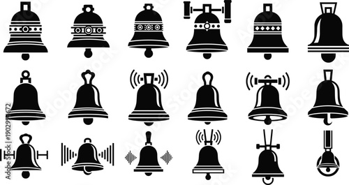 Schilderij op canvas Black vector silhouette icon set of various bells for concepts of notifications