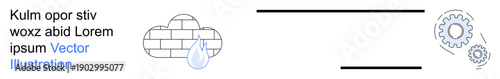 Technology innovation, process automation, digital transformation, cloud computing, data flow, modern infrastructure. Cloud with raindrop and gears. Technology innovation and process automation