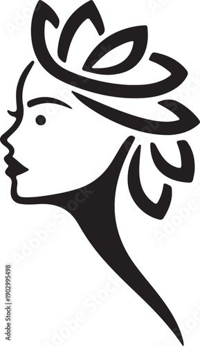 Woman face profile with floral crown silhouette for beauty logo