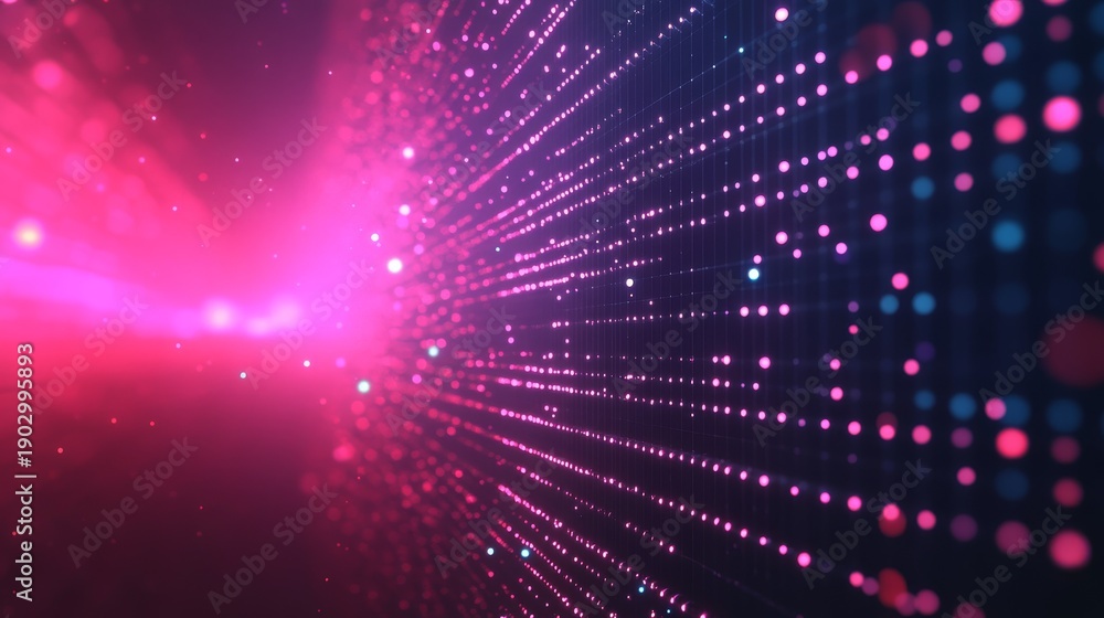 Fototapeta premium Abstract background with vibrant glowing lights and numerous dots creating a dynamic visual experience.