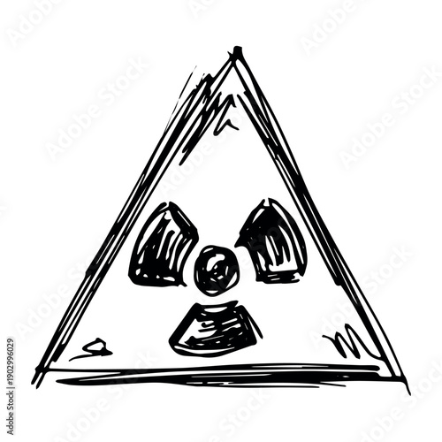 Hand drawn radiation sign Nuclear radiation hazard symbol Radioactive danger warning sign clipart in doodle style Nuclear safety Radioactive waste Single element for print, web, design, decor