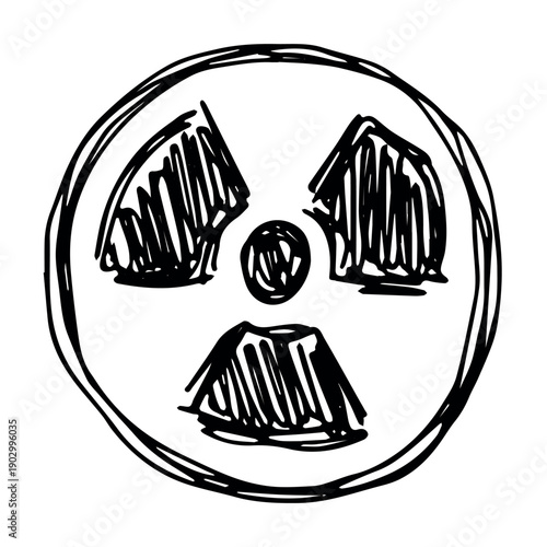Hand drawn radiation sign Nuclear radiation hazard symbol Radioactive danger warning sign clipart in doodle style Nuclear safety Radioactive waste Single element for print, web, design, decor