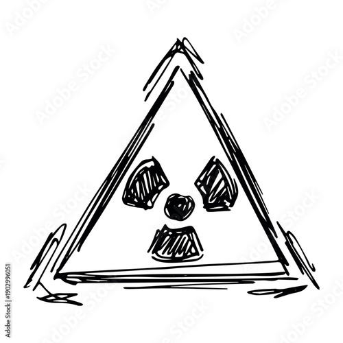 Hand drawn radiation sign Nuclear radiation hazard symbol Radioactive danger warning sign clipart in doodle style Nuclear safety Radioactive waste Single element for print, web, design, decor