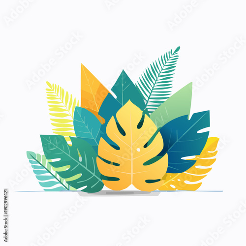 Vibrant and colorful exotic tropical leaves illustration, a fresh botanical collection for natural designs and summer themes