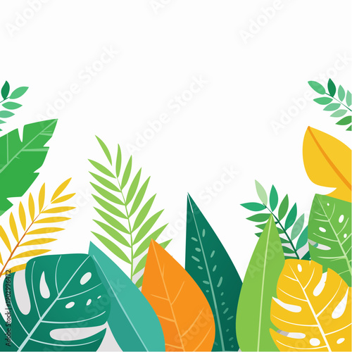 Tropical Leaves Border Design with Vibrant Colors and Diverse Foliage Shapes for a Natural and Fresh Aesthetic