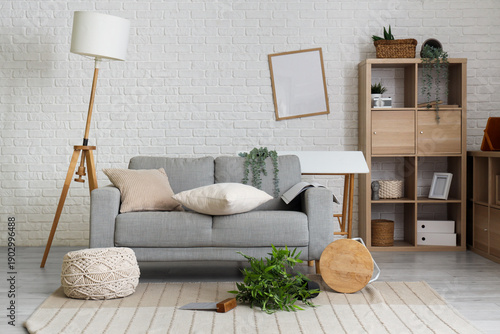 Interior of messy room with...