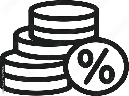 Line art icon representing financial percentage and discount