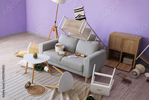 Interior of messy living ro...