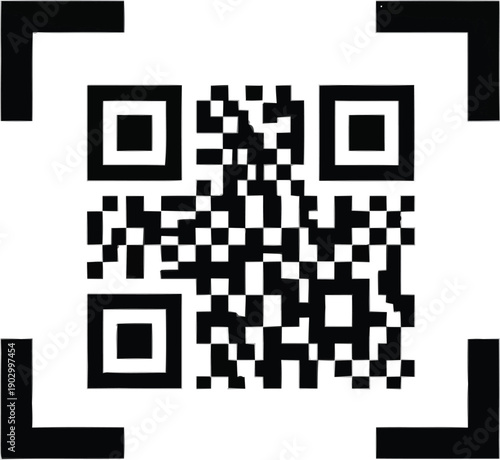 Qrcode identifier for scanning information using black squares and white spaces on checkered background design