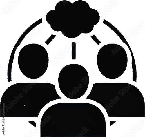 Team collaboration concept with group of people silhouettes connected to cloud storage for shared data and resources