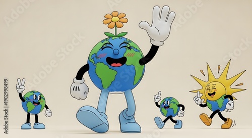Earth day cartoon characters promoting environmental awareness and sustainability