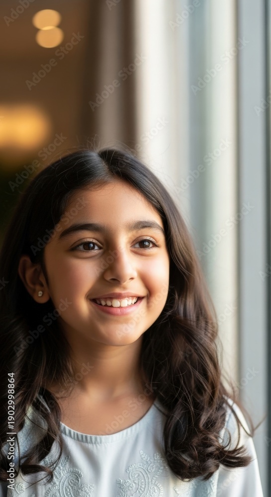 Fototapeta premium Smiling Young Girl Indoor Portrait.