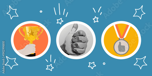 Illustrative icons showcasing achievement success and positive recognition