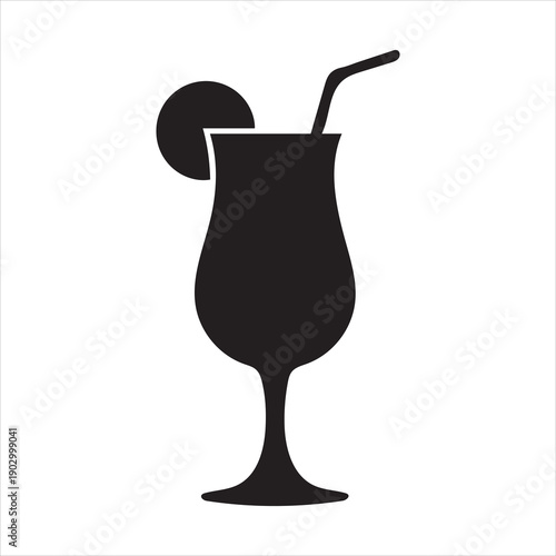 Tall mocktail glass with straw Vector, Silhouette, Illustration