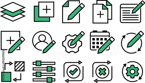 Content Editing and Administration Outline Vector Icon pack for Website, Applications and UI UX