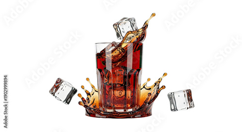 Cola Splash with Ice Cubes