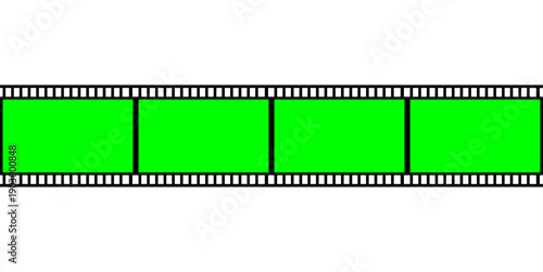 Film strip with green screen frames for chroma keying and video production effects
