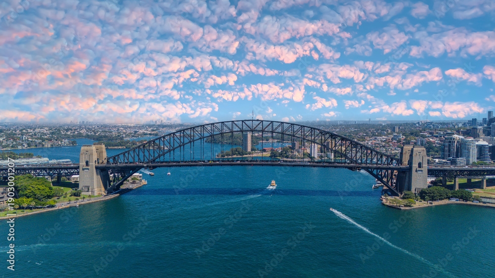 Obraz premium 5 February 2026 Aerial View of Sydney Harbour Circular Quay cruise Liner on a nice Summer day beautiful Sky in Sydney NSW Australia