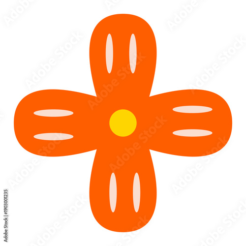 Orange abstract floral shape with yellow center and stylized petals, simple graphic symbol