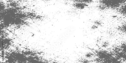Abstract grunge texture background design featuring a dark vintage paint splash and black ink stain pattern with a dirty vector illustration border effect