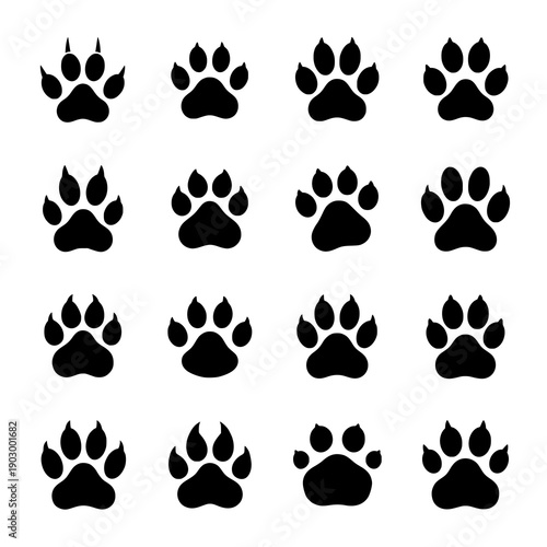 Paw icon silhouette black vector animal footprint set on white background