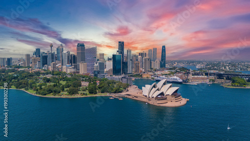 5 February 2026 Aerial View of Sydney Harbour Circular Quay cruise Liner on a nice Summer day beautiful Sky in Sydney NSW Australia
