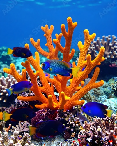 Vibrant Coral Reef With Colorful Fish Swimming in Clear Tropical Waters of the Ocean