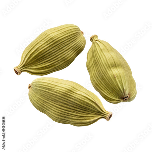 Wallpaper Mural Close-up of three dried green cardamom pods, elongated, finely ribbed, subtle olive-green on transparent background with copy space, minimalist culinary ingredient concept Torontodigital.ca