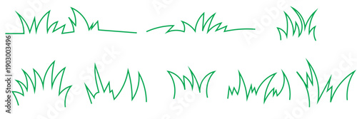 Hand Drawn Grass Doodle Vector . Collection of green hand drawn grass sketches and scribbles, simple nature elements isolated on white background for design use.
