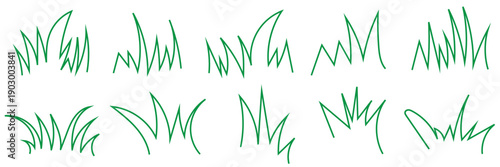 Hand Drawn Grass Doodle Vector . Collection of green hand drawn grass sketches and scribbles, simple nature elements isolated on white background for design use.
