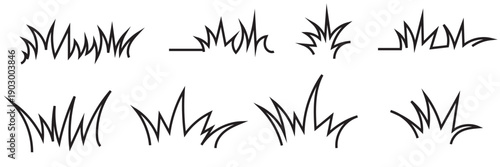 Hand Drawn Grass Doodle Vector . Collection of black hand drawn grass sketches and scribbles, simple nature elements isolated on white background for design use.
