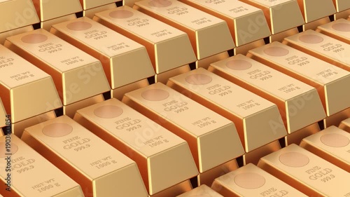 Row gold bars. 3D illustration