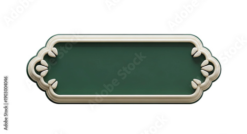 Ornate Decorative Banner with Green Background and Cream Trim