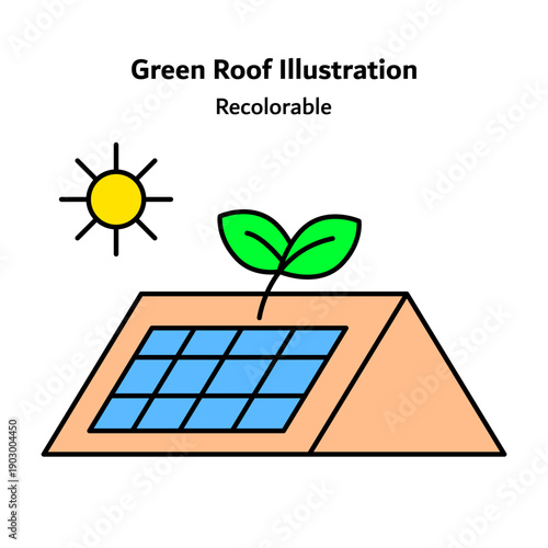 Flat vector icon illustrating a green roof with vegetation on top of a building, representing sustainable architecture, urban greenery, energy efficiency, and eco friendly city design concepts.