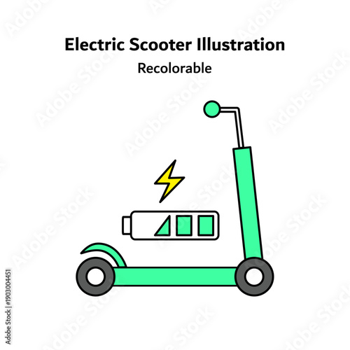 Flat vector icon of an electric scooter representing eco-friendly urban mobility, sustainable transportation, and modern personal transport solutions for smart cities and green commuting concepts.