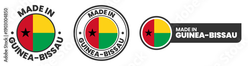 Made in guinea bissau labels, stamps, badges with guinea bissau flag template icon set
