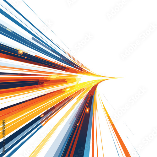 Abstract geometric light trails in vibrant colors with curved motion effect