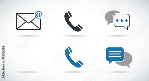 Collection of communication icons including email phone and chat bubbles.