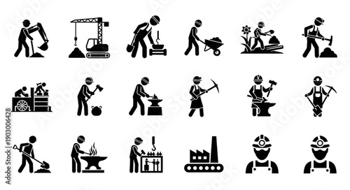 Collection of construction and industrial worker icons.