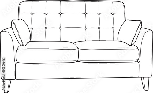 A comfortable tufted sofa with a classic design and wooden legs Vector